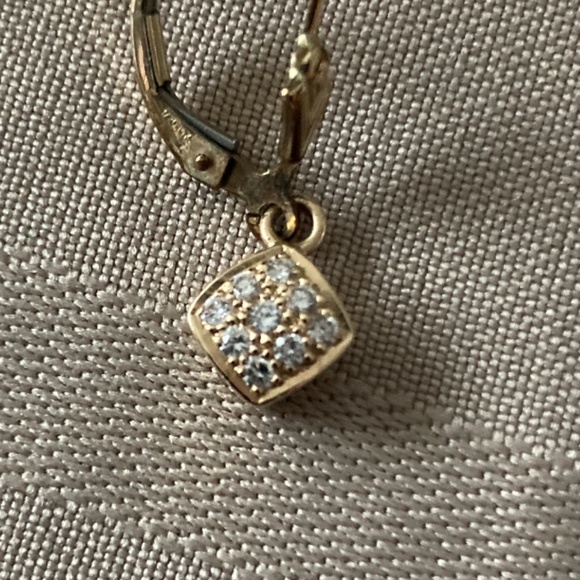 14k gold square diamond lever back earrings - Picture 4 of 10